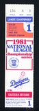 1981 NLCS Game 1 Ticket Dodgers vs Expos NR-MT 520438