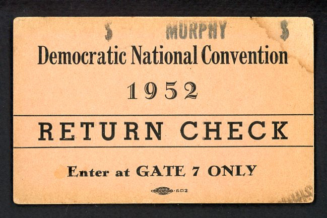 1952 Democratic National Convention Return Check VG 520442