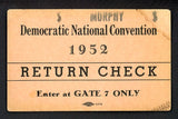 1952 Democratic National Convention Return Check VG 520442