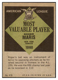 1961 Topps Baseball #478 Roger Maris MVP Yankees VG 520608