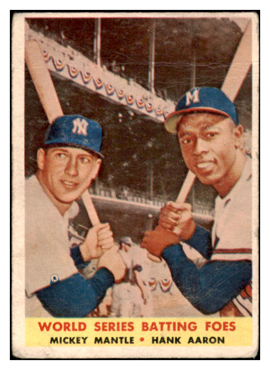 1958 Topps Baseball #418 Mickey Mantle Hank Aaron Fair 520621