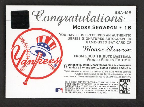 2003 Topps Tribute World Series #SSA-MS Bill Skowron Signed Bat 520690