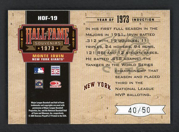 2004 Leaf Certified Cuts #HOF-19 Monte Irvin Giants Signed 520693