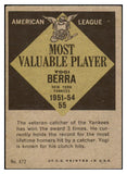 1961 Topps Baseball #472 Yogi Berra MVP Yankees EX 521074