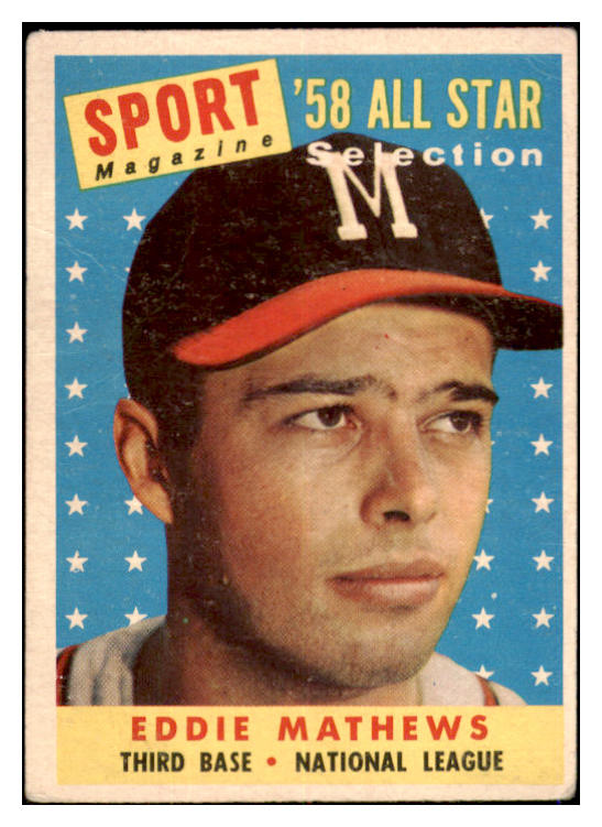 1958 Topps Baseball #480 Eddie Mathews A.S. Braves VG 521086