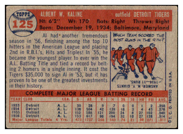 1957 Topps Baseball #125 Al Kaline Tigers VG-EX 521121