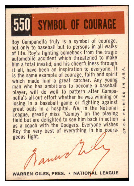 1959 Topps Baseball #550 Roy Campanella Dodgers EX+/EX-MT 521193
