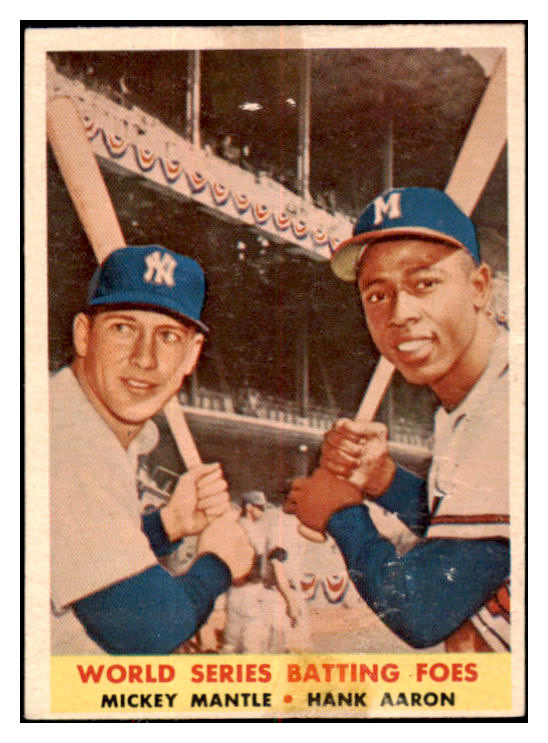 1958 Topps Baseball #418 Mickey Mantle Hank Aaron Good tape residue 521204