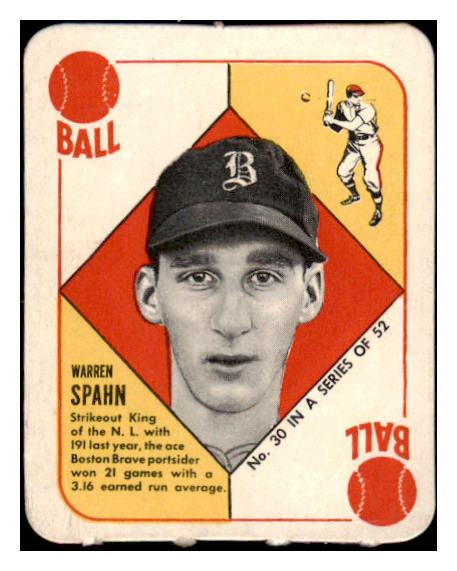 1951 Topps Red Backs #030 Warren Spahn Braves VG-EX 521343