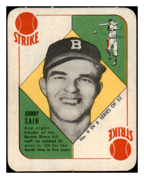 1951 Topps Blue Backs #009 Johnny Sain Braves VG-EX 521384