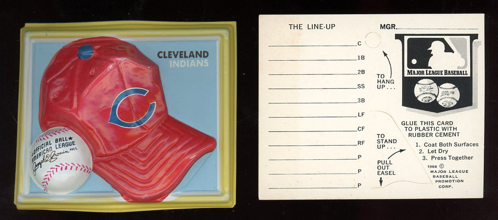 1969 Fleer Cap Plaques Cleveland Indians w/Line Up Card 521432