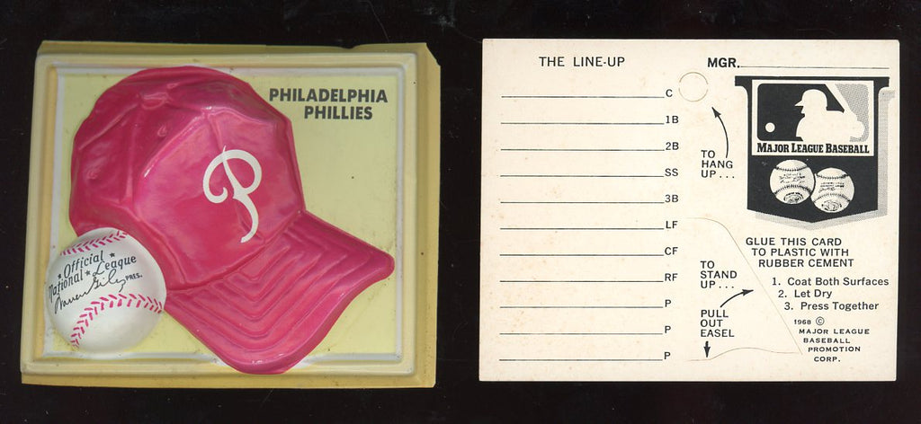 1969 Fleer Cap Plaques Philadelphia Phillies w/Line Up Card 521436