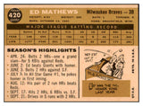 1960 Topps Baseball #420 Eddie Mathews Braves NR-MT 521450