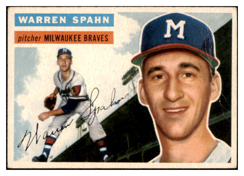 1956 Topps Baseball #010 Warren Spahn Braves VG-EX White 521470