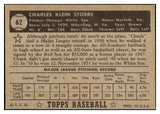 1952 Topps Baseball #062 Chuck Stobbs White Sox NR-MT Black 521489