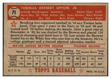 1952 Topps Baseball #071 Tom Upton Senators VG-EX Red 521520