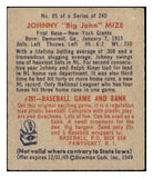 1949 Bowman Baseball #085 Johnny Mize Giants EX-MT No Name Front 521537