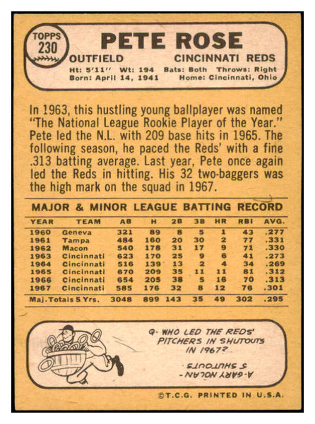 1968 Topps Baseball #230 Pete Rose Reds EX+ 521723