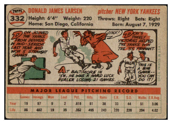 1956 Topps Baseball #332 Don Larsen Yankees VG-EX 521743