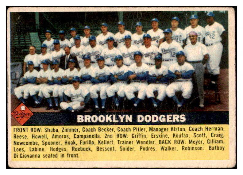 1956 Topps Baseball #166 Brooklyn Dodgers Team Good Gray 521748