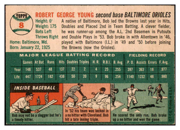1954 Topps Baseball #008 Bobby Young Orioles EX-MT 521830