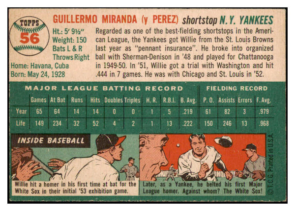 1954 Topps Baseball #056 Willie Miranda Yankees EX-MT 521876