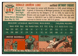 1954 Topps Baseball #167 Don Lund Tigers VG-EX 521995