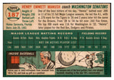 1954 Topps Baseball #187 Heinie Manush Senators EX-MT 522016