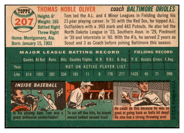 1954 Topps Baseball #207 Tom Oliver Orioles EX-MT 522037