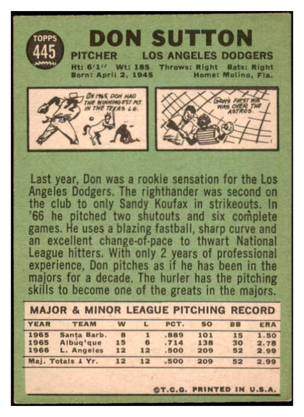 1967 Topps Baseball #445 Don Sutton Dodgers EX 522116