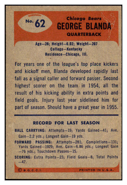 1955 Bowman Football #062 George Blanda Bears EX-MT 522127