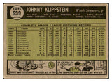 1961 Topps Baseball #539 Johnny Klippstein Senators GD-VG 522220