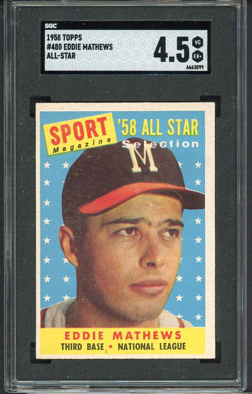 1958 Topps Baseball #480 Eddie Mathews A.S. Braves SGC 4.5 VG-EX+ 522235