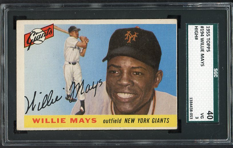 1955 Topps Baseball #194 Willie Mays Giants SGC 3 VG 522265