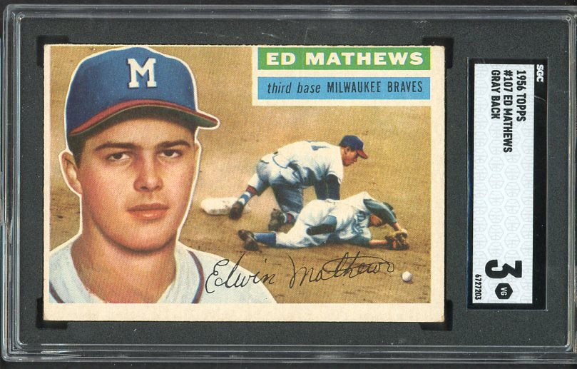 1956 Topps Baseball #107 Eddie Mathews Braves SGC 3 VG Gray 522266