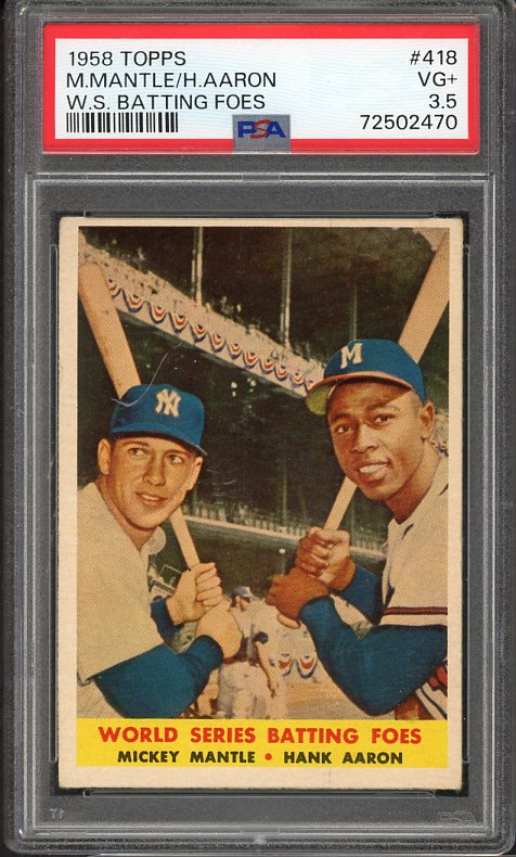 1958 Topps Baseball #418 Mickey Mantle Hank Aaron PSA 3.5 VG+ 522274