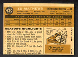 1960 Topps Baseball #420 Eddie Mathews Braves VG-EX 522332