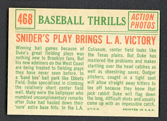 1959 Topps Baseball #468 Duke Snider IA Dodgers VG-EX 522345