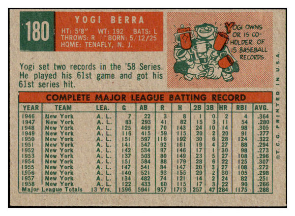 1959 Topps Baseball #180 Yogi Berra Yankees EX-MT 522382