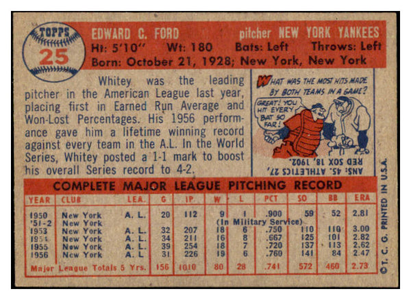 1957 Topps Baseball #025 Whitey Ford Yankees EX 522423