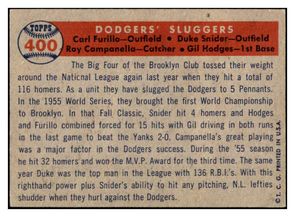 1957 Topps Baseball #400 Roy Campanella Duke Snider Gil Hodges EX-MT 522437