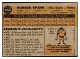 1960 Topps Baseball #445 Warren Spahn Braves EX-MT 522450