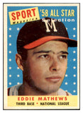 1958 Topps Baseball #480 Eddie Mathews A.S. Braves EX-MT 522468