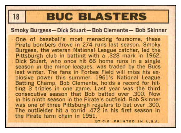 1963 Topps Baseball #018 Roberto Clemente Smoky Burgess EX-MT 522507