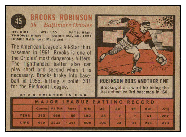 1962 Topps Baseball #045 Brooks Robinson Orioles EX-MT 522624