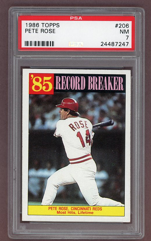 1986 Topps #206 Pete Rose RB Reds PSA 7 NM 522712