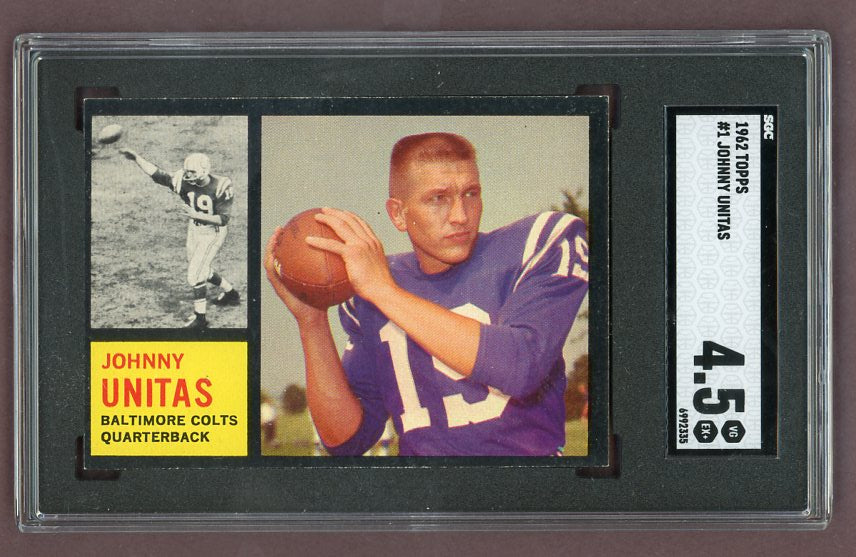 1962 Topps Football #001 John Unitas Colts SGC 4.5 VG-EX+ 522722