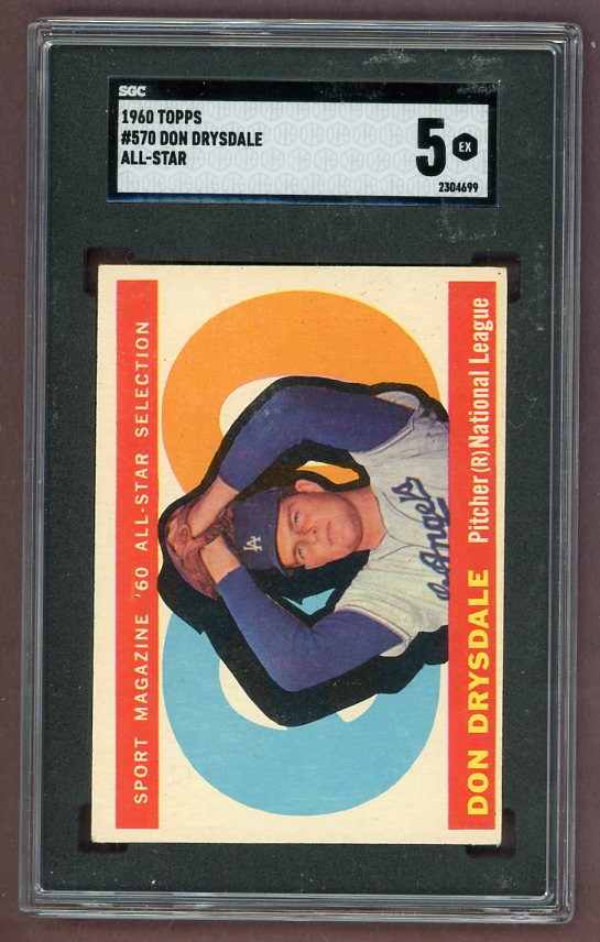 1960 Topps Baseball #570 Don Drysdale A.S. Dodgers SGC 5 EX 522765