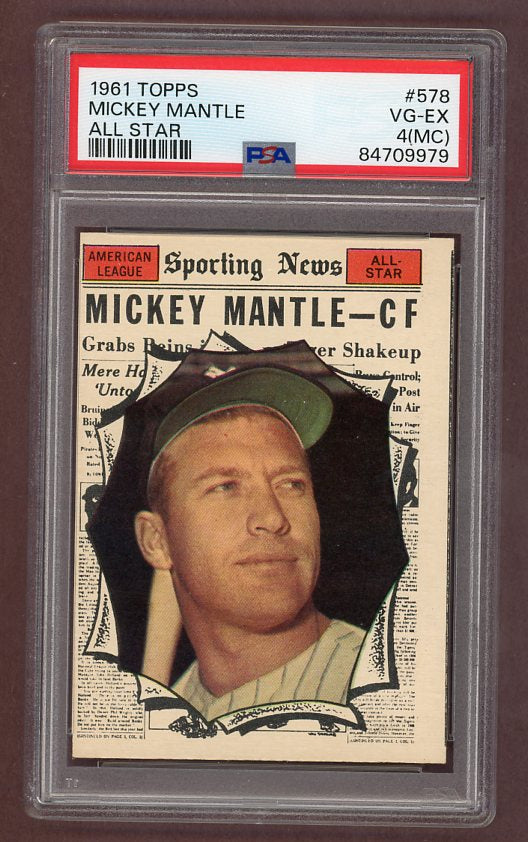 1961 Topps Baseball #578 Mickey Mantle A.S. Yankees PSA 4 VG-EX mc 522771