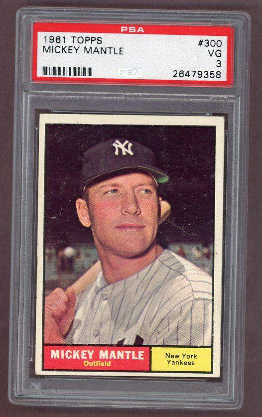 1961 Topps Baseball #300 Mickey Mantle Yankees PSA 3 VG 522787